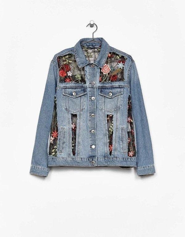 Fay Floral Contrast Denim Jacket