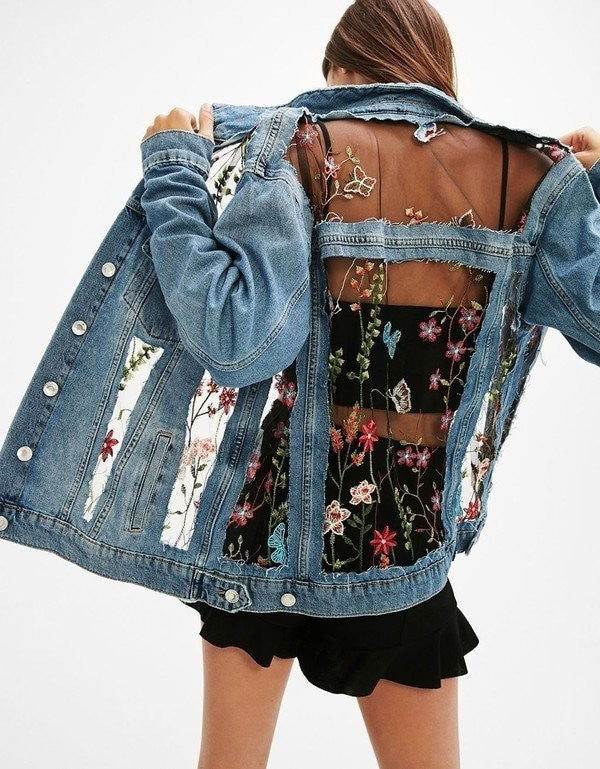 Fay Floral Contrast Denim Jacket